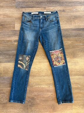 Pilcro and the Letterpress Slim Boyfriend patchwork jeans size 27. Length 37”